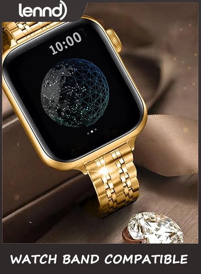 LENND Slim Watch Band Compatible with Apple Watch 41mm 45mm 42mm 44mm 40mm 38mm Metal Stainless Steel Watchband Suitable for iWatch 10/9/8/7/6/5/4/3/2/1/SE Series Women Luxury Strap - Image 3
